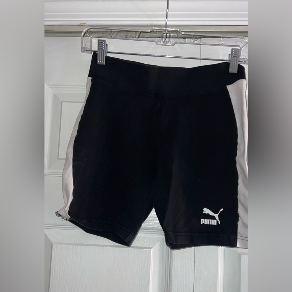PUMA Black Athletic Shorts White Side Stripe Logo Size S
